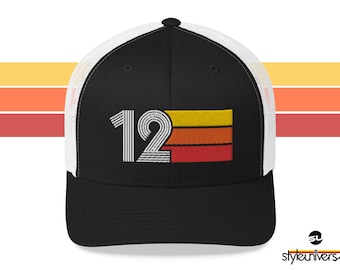 12 Retro 2012 Birthday Gift Hat Mens Womens Vintage Trucker Cap