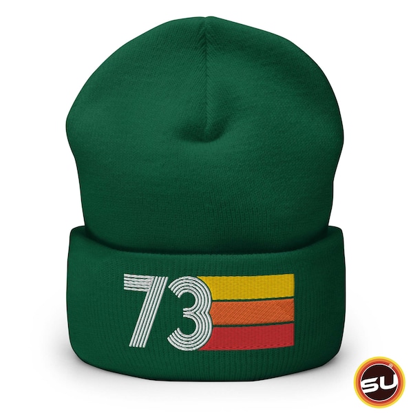 73 - 1973 Retro Tri-Line Birthday Year Cuffed Beanie