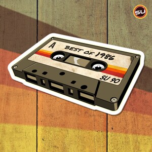 Retro 1986 Cassette Tape Sticker: Vintage Vinyl Decal