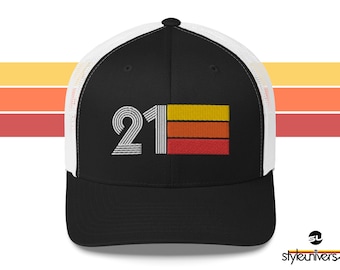 21 Retro Birthday Gift Hat Mens Womens Vintage Trucker Cap