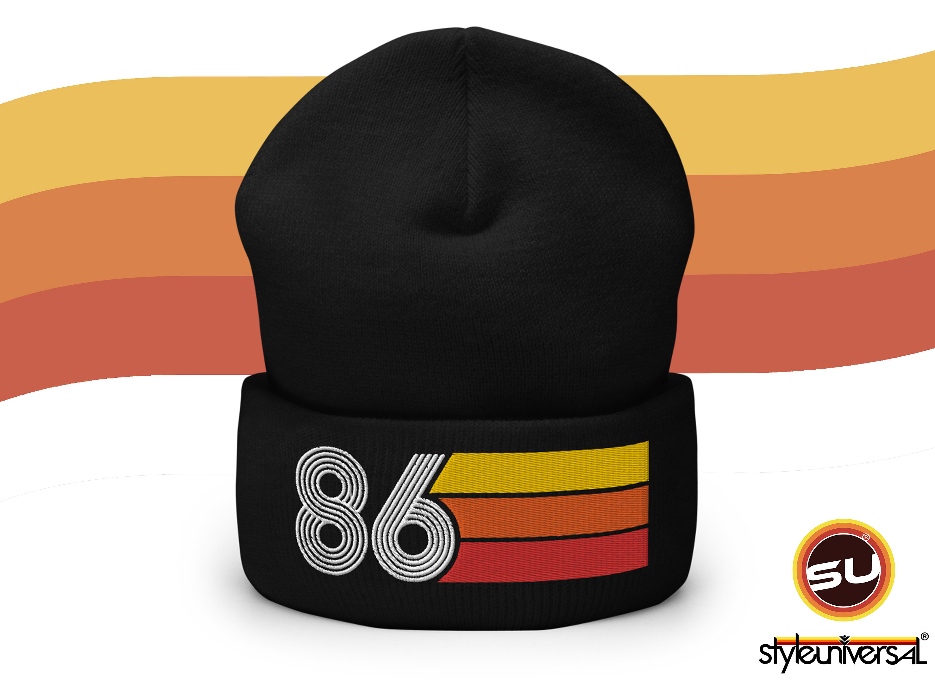86 - 1986 Retro Tri-line Cuffed Beanie - Etsy