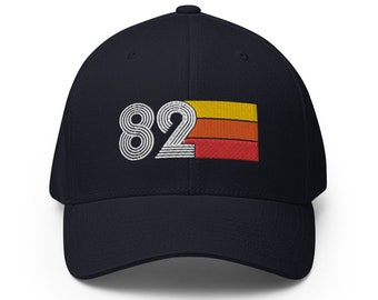 82 - 1982 Fitted Baseball Hat - Retro Birthday Cap Gift for Women and Men