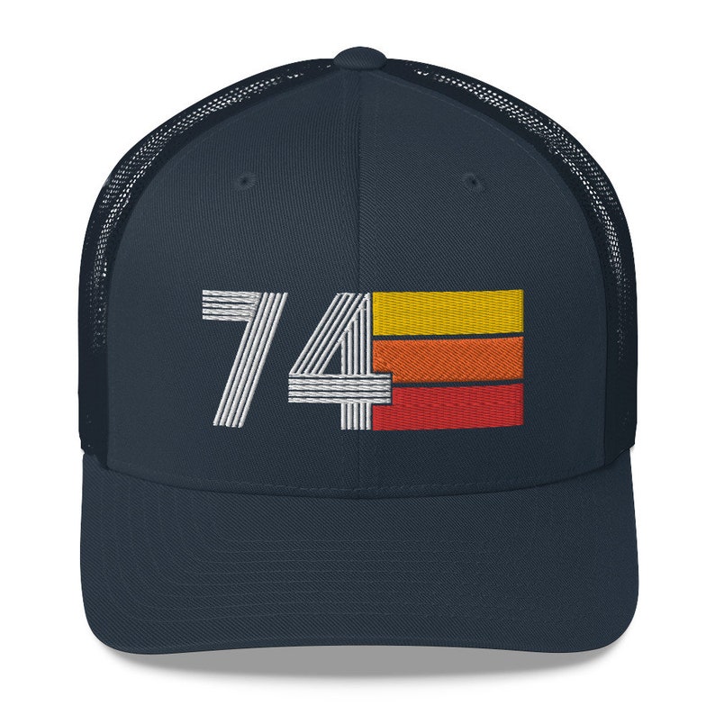 74 50th Birthday Gift for Women Men 1974 Retro Trucker Hat for Men Women Custom Embroidery Birthday Hat for Him or Her Navy