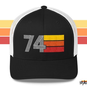 74 50th Birthday Gift for Women Men 1974 Retro Trucker Hat for Men Women Custom Embroidery Birthday Hat for Him or Her Black/ White