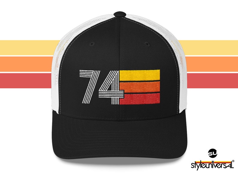 74 50th Birthday Gift for Women Men 1974 Retro Trucker Hat for Men Women Custom Embroidery Birthday Hat for Him or Her Black/ White