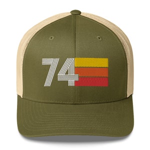 74 50th Birthday Gift for Women Men 1974 Retro Trucker Hat for Men Women Custom Embroidery Birthday Hat for Him or Her Moss/ Khaki