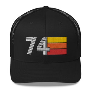 74 50th Birthday Gift for Women Men 1974 Retro Trucker Hat for Men Women Custom Embroidery Birthday Hat for Him or Her Black