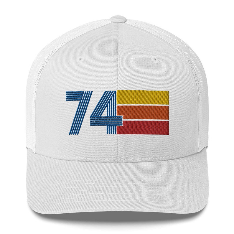 74 50th Birthday Gift for Women Men 1974 Retro Trucker Hat for Men Women Custom Embroidery Birthday Hat for Him or Her White
