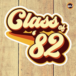 Sticker rétro promotion 1982 – Sticker remise des diplômes style années 70 – cadeau de réunion de classe vintage – Sticker vinyle découpé pour ordinateur portable ou journal