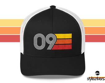 09 Retro 2009 Birthday Gift Hat Mens Womens Vintage Trucker Cap