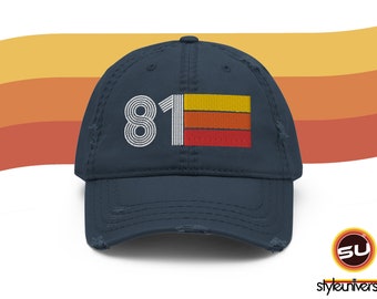 81 1981 Retro Hat Distressed Baseball Vintage Dad Cap for Men and Women