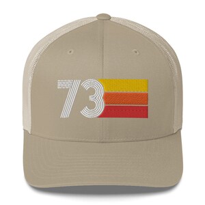 73 1973 Retro Trucker Hat for Men Women Custom Embroidery Birthday Hat for Him or Her Khaki