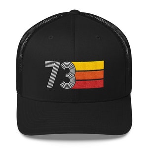 73 1973 Retro Trucker Hat for Men Women Custom Embroidery Birthday Hat for Him or Her Black