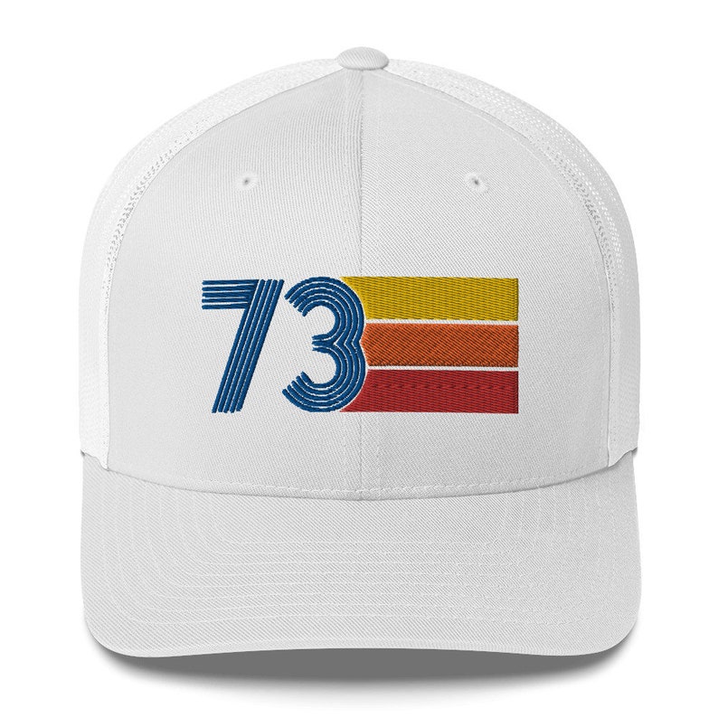 73 1973 Retro Trucker Hat for Men Women Custom Embroidery Birthday Hat for Him or Her White