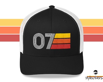 07 Retro 2007 Birthday Gift Hat Mens Womens Vintage Trucker Cap