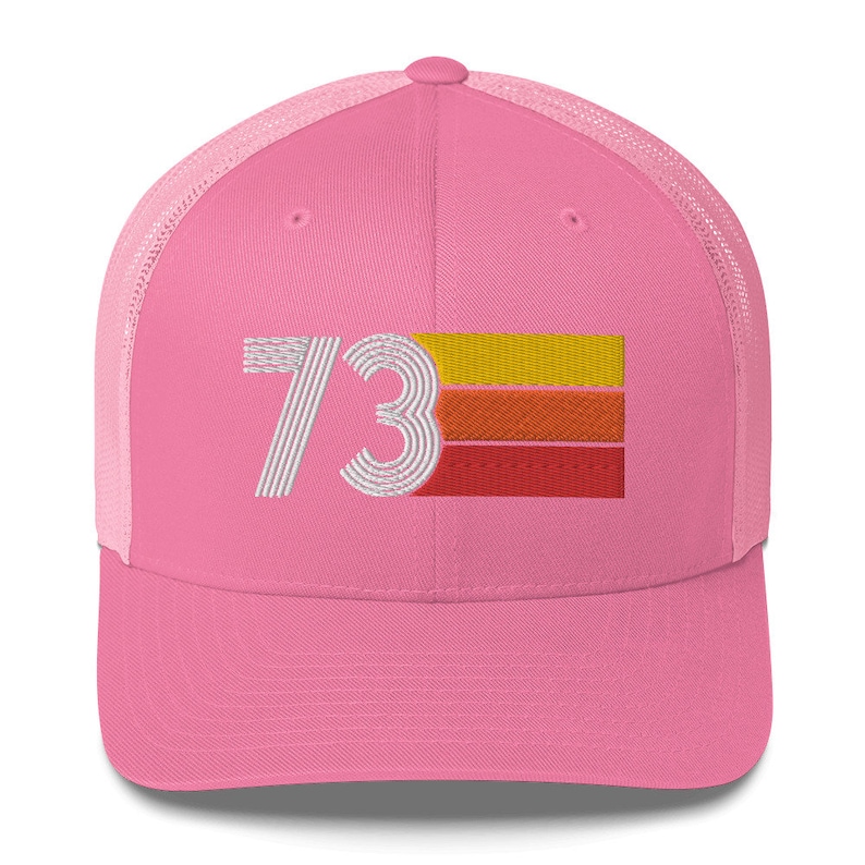 73 1973 Retro Trucker Hat for Men Women Custom Embroidery Birthday Hat for Him or Her Pink