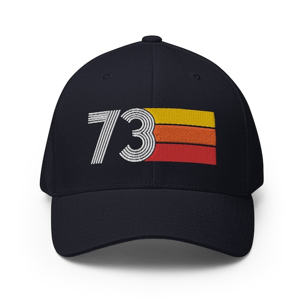 73 - 1973 Fitted Baseball Hat - Retro Birthday Cap Gift for Women and Men