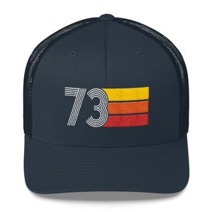 73 1973 Retro Trucker Hat for Men Women Custom Embroidery Birthday Hat for Him or Her Navy