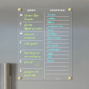 FRIDGE menu and shopping list | Magnetic acrylic | Dry erase calendar