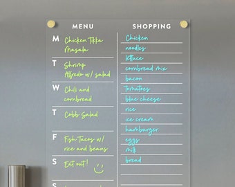 FRIDGE menu and shopping list | Magnetic acrylic | Dry erase calendar