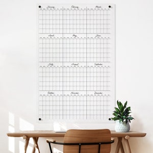 Heldere jaarlijkse muurplanner met gepolijste rand | Jaarlijkse droog uitwisbare acrylkalender | Grote muurplanner | Board 2025 in één oogopslag