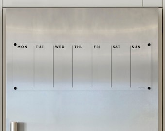 Weekly Magnetic Acrylic Fridge Calendar | Dry Erase Ghost-Free Decor | Clear Acrylic Kitchen Organizer |  Polished Edge Fridge Calendar