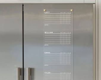 Magnetic Acrylic Chore Chart | Dry Erase Fridge Organizer for 3-5 Children | Customizable fridge Chore Board | Durable Acrylic Task Board