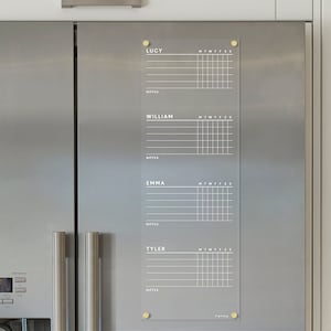 Magnetyczna akrylowa tabela obowiązków | Suchościeralny organizer na lodówkę dla 3-5 dzieci | Personalizowana tablica obowiązków na lodówce | Trwała akrylowa tablica zadań