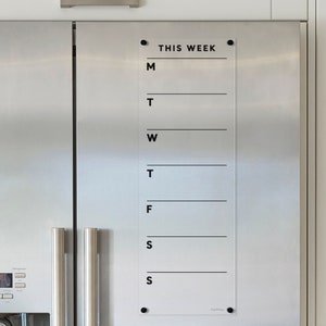 Weekly Magnetic Acrylic Dry Erase Fridge Calendar | Customizable Kitchen Planner | Family Organizer Board | Clear Acrylic Calendar