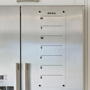 Magnetic Acrylic Fridge Menu Board | Dry Erase Meal Planner | Clear Acrylic Kitchen Calendar | Menu Board with Corner Magnets