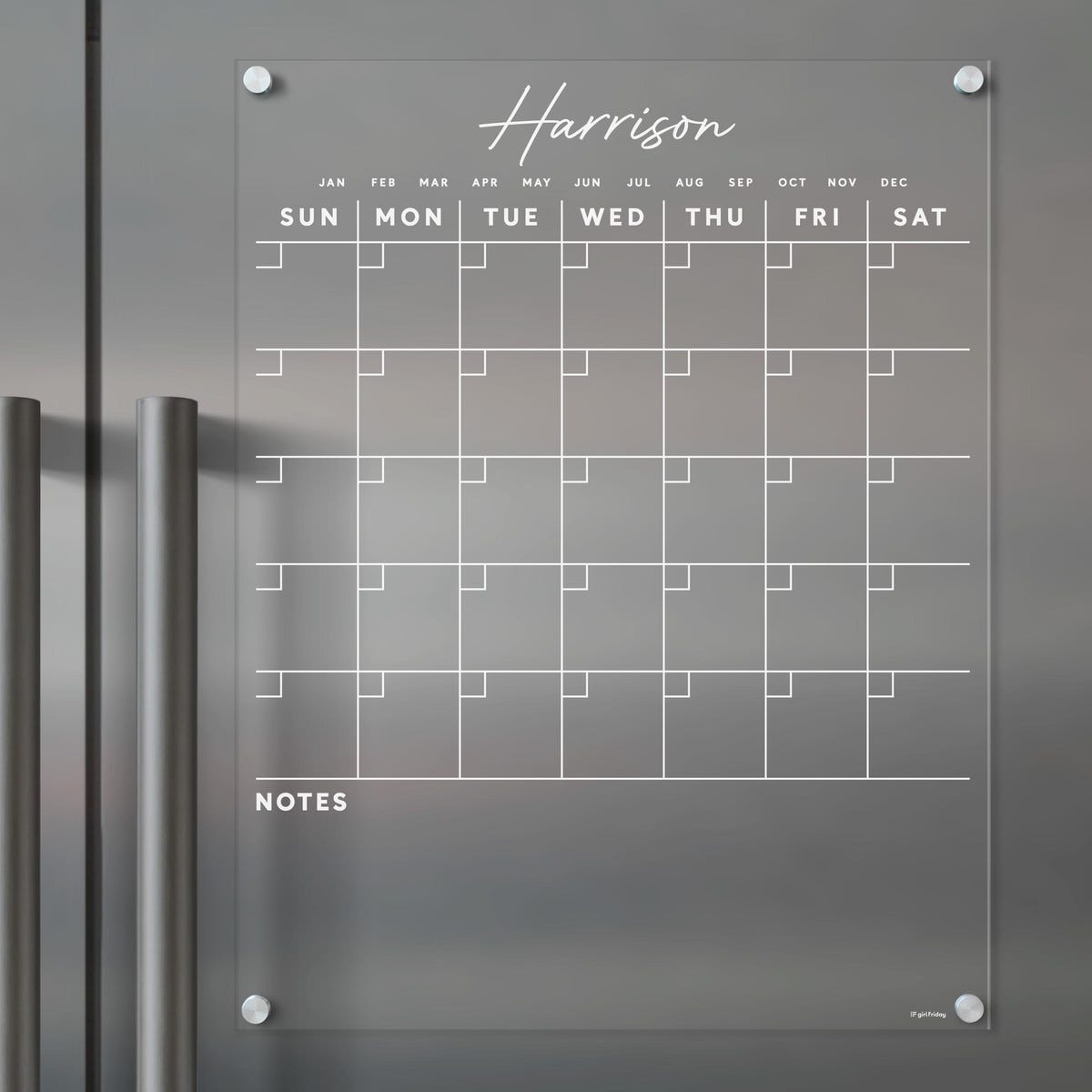 Original Acrylic Fridge Calendar With Custom Family Name | Magnetic Minimalist Dry Erase Calendar | Clear Acrylic With Notes Section - Etsy