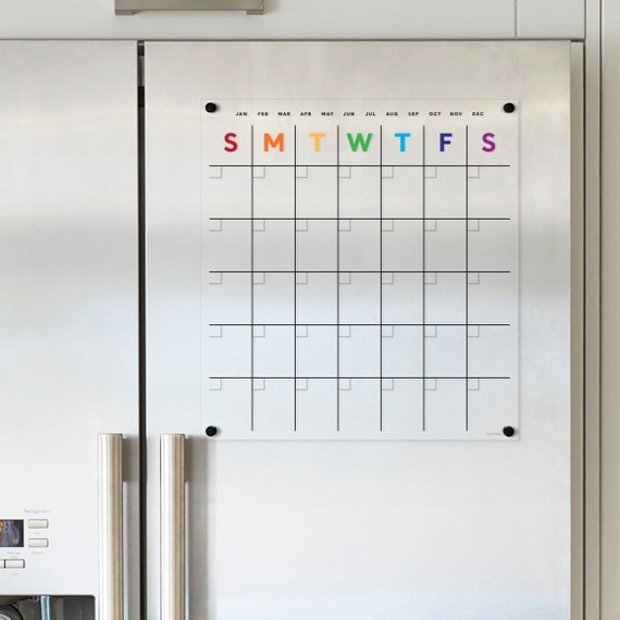 Magnetic Acrylic Fridge Calendar Dry Erase Calendar Rainbow Text - Etsy