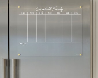 Customized Magnetic Acrylic Weekly Fridge Calendar with Family Name | Dry Erase Notes Section | High-Quality Magnetic Fridge Planner
