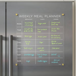 KOELKAST Weekplanner | Magnetisch acryl | Nat- en droogwiskalender | Moderne acryl droog uitwisbare maaltijdplanner voor gezinsorganisatie