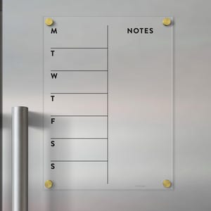 Magnetic Weekly Menu Planner Calendar | Customizable Acrylic Fridge Calendar | High-quality Acrylic Kitchen Planner