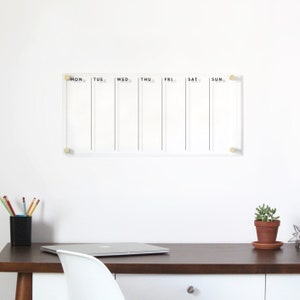 Herbruikbare acryl wandkalender | Hoogwaardig horizontaal wekelijks transparant bord | Minimalistische 23 x 11 inch acrylkalender met gepolijste randen