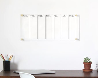 Reusable Acrylic Wall Calendar | Weekly Clear Board | Minimalist One Week Horizontal Calendar