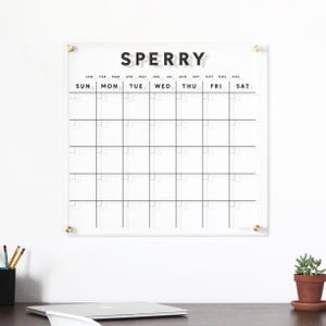 Engraved Acrylic Calendar for Home | Personalized Family Name Acrylic Dry Erase Calendar | Custom Wall-Mounted Monthly Planner