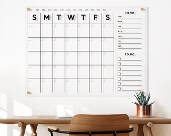 Minimalist Clear Acrylic Wall Calendar | Customized Side Sections | Monthly Dry Erase Calendar | Lucite Board