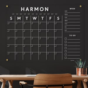 Personalized Family Acrylic Wall Calendar in Multiple Sizes | Dry-Erase Acrylic Calendar | 2023 Clear Acrylic Board | White text