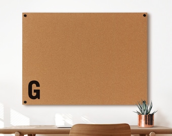 The Original Modern Cork Board | Large Bulletin CorkBoard with Custom Letter | Floating Cork Board with Standoff Mounts for Home or Office
