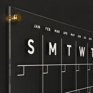 Acrylic Calendar with side notes Dry Erase Calendar for wall WHITE TEXT Lucite Calendar image 2