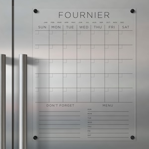Custom Magnetic Acrylic Fridge Calendar with Bottom Notes | Dry Erase Calendar | Personalized Acrylic Decor | Kitchen Organization Board