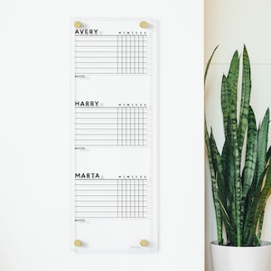 Gepersonaliseerde acrylaatkaart voor aan de muur | Verantwoordelijkheidsraad met 2, 3, 4 of 5 secties | Hoogwaardig droog uitwisbaar taakbord voor kinderen