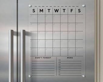 Il calendario da frigorifero in acrilico originale/acrilico magnetico con sezioni personalizzabili sul fondo/calendario cancellabile a secco con testo nero