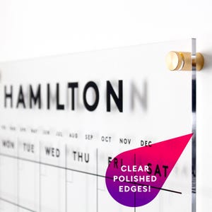 Large Acrylic Calendar | Personalized, Dry Erase Monthly Acrylic Wall Decoration | 2025 Minimalist Wall Calendar for Kitchen or Mudroom
