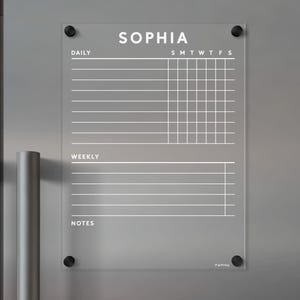Magnetische Acryl Magnettafel | Trocken abwischbarer KÜHLSCHRANK Organizer | Personalisierbarer Planer | Tabelle der Hausarbeiten | Wochenplaner für den Kühlschrank
