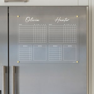 Magnetic Acrylic Dry Erase Fridge Chore Chart for 2 Kids | Ghost-Free Family Organizer | Durable Writing Surface | Housewarming Gift