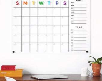 Regenbogen Acryl trocken abwischbarer Kalender | Personalisierbarer Wandplaner | Bunter Monatskalender | Moderner Wandkalender