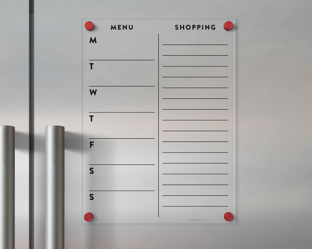 Mini Fridge Menu.pdf FRIDGE Menu and Shopping List | Magnetic Clear Acrylic Fridge Decor ...